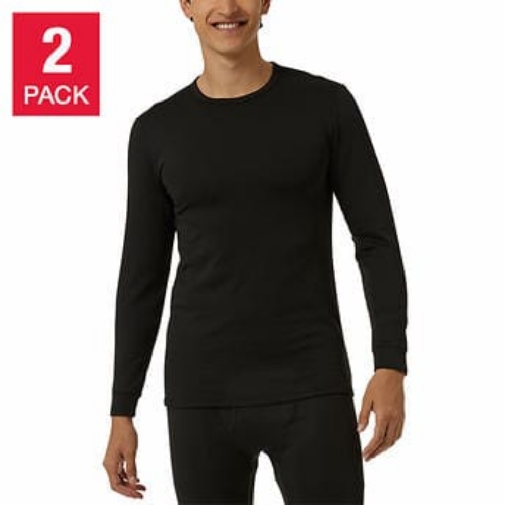 32 Degrees Heat Men's Fleece Lined Base Layer Top, 2-pack